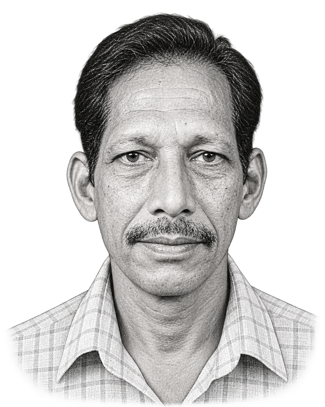 In loving memory — portrait of a man in a checked shirt.